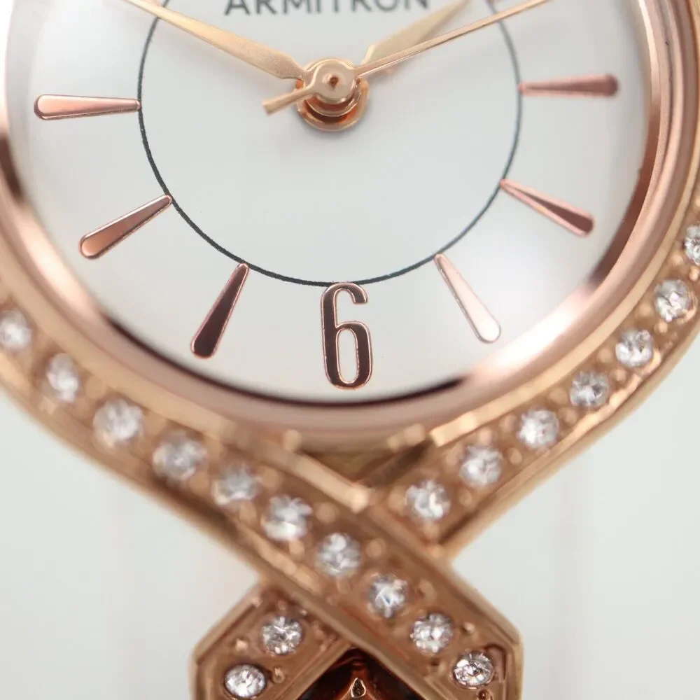 Armitron Womens Rose Gold Tone Watch 24mm Jewel Bezel Bracelet w New Battery